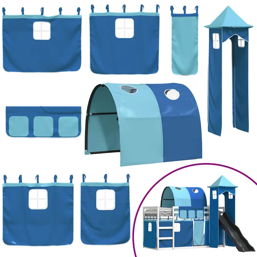 Lit superposé sans matelas avec toboggan et rideaux 90x200 cm - 5