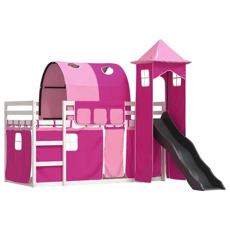 Lit superposé sans matelas avec toboggan et rideaux 90x190 cm - 3