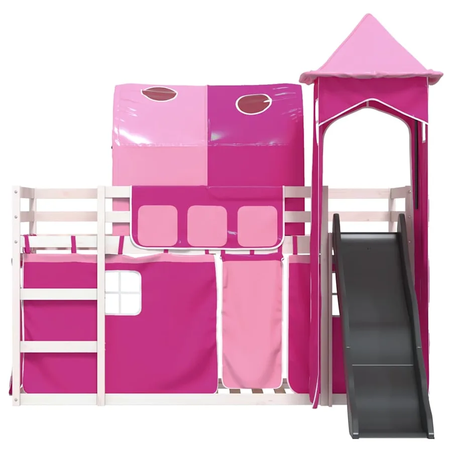 Lit superposé sans matelas avec toboggan et rideaux 90x190 cm - 7