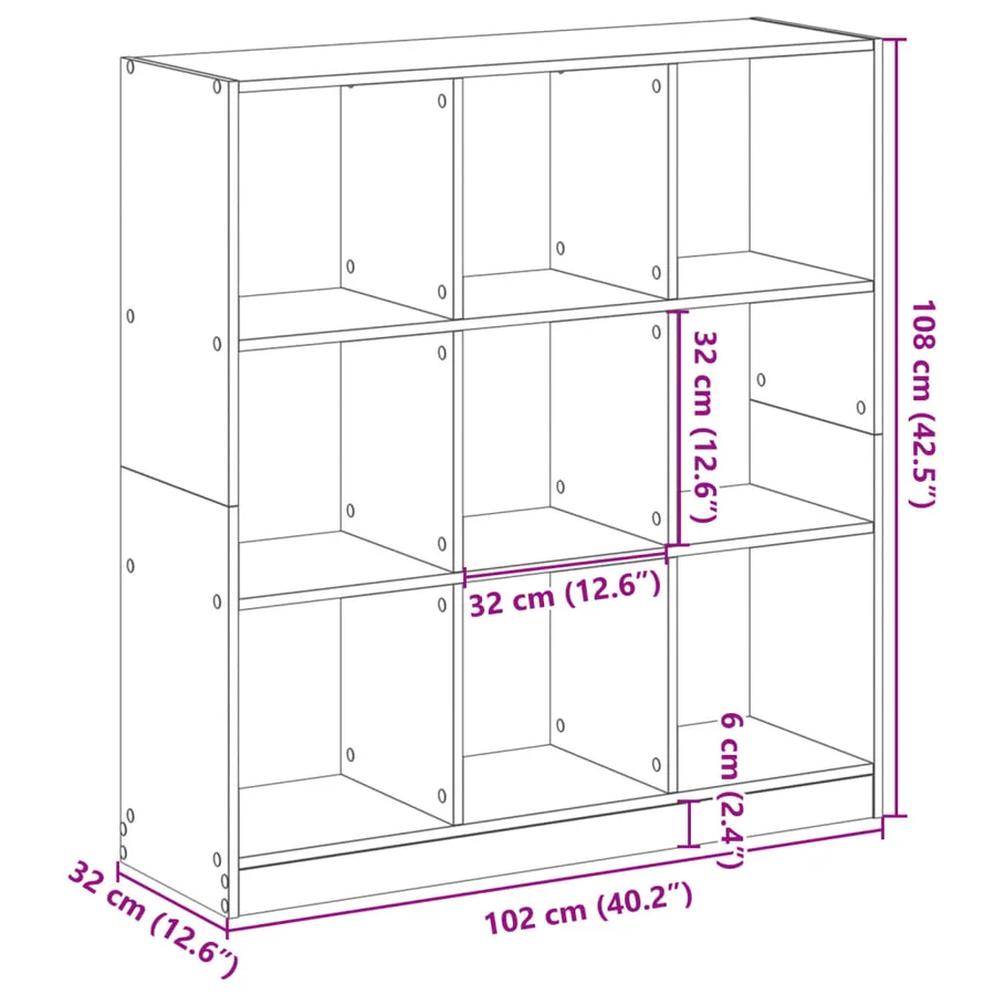 Bibliothèque sonoma gris 102x32x108 cm bois d'ingénierie - 9