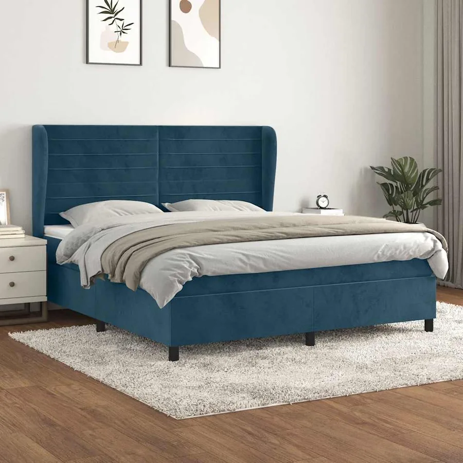 Sommier à lattes de lit et matelas Bleu foncé 180x200cm Velours