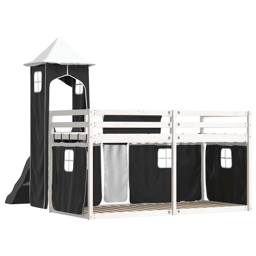 Lit superposé sans matelas avec toboggan blanc noir 90x190 cm - 10