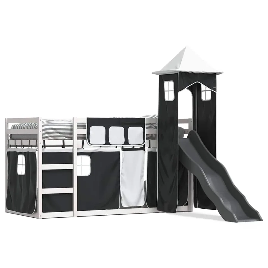 Lit superposé sans matelas avec toboggan blanc noir 90x190 cm - 2