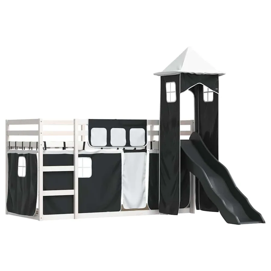 Lit superposé sans matelas avec toboggan blanc noir 90x190 cm - 3