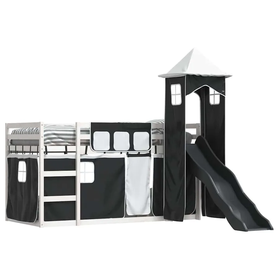 Lit superposé sans matelas avec toboggan blanc noir 90x190 cm - 4