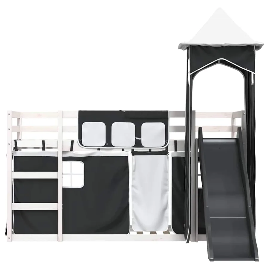 Lit superposé sans matelas avec toboggan blanc noir 90x190 cm - 7