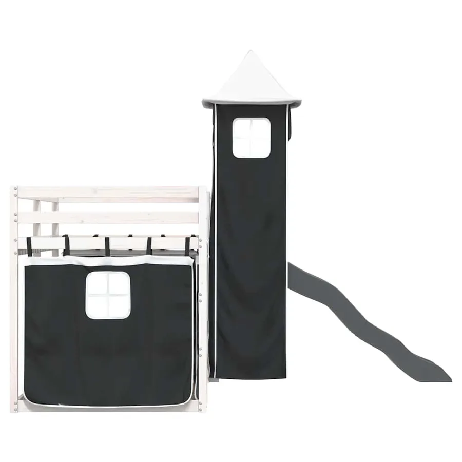 Lit superposé sans matelas avec toboggan blanc noir 90x190 cm - 9