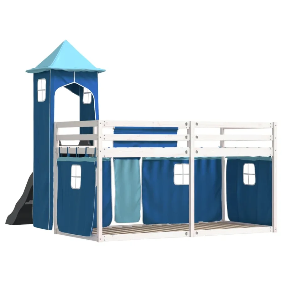 Lit superposé sans matelas avec toboggan et rideaux 90x200 cm - 10