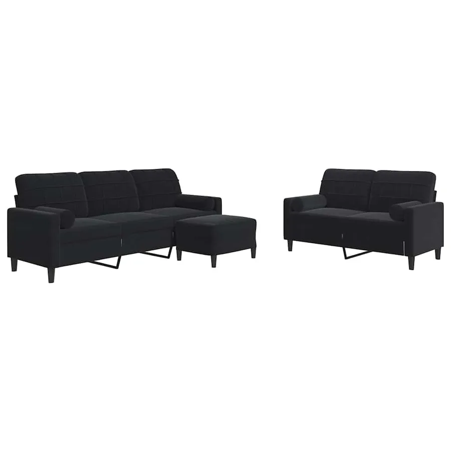 Ensemble de canapés 3pcs et coussins et traversins noir velours - 2
