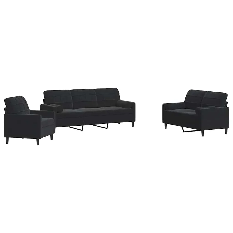 Ensemble de canapés 3pcs et coussins et traversins noir velours - 2