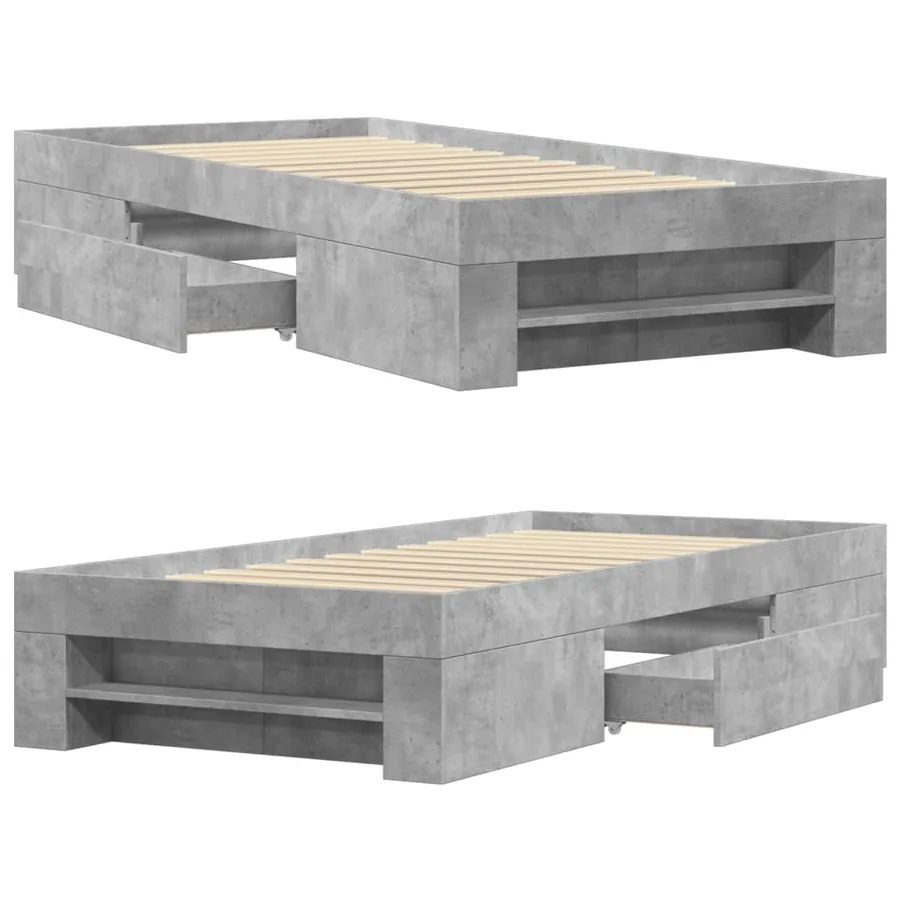 Cadre de lit sans matelas gris béton 90x190cm bois d'ingénierie - 8