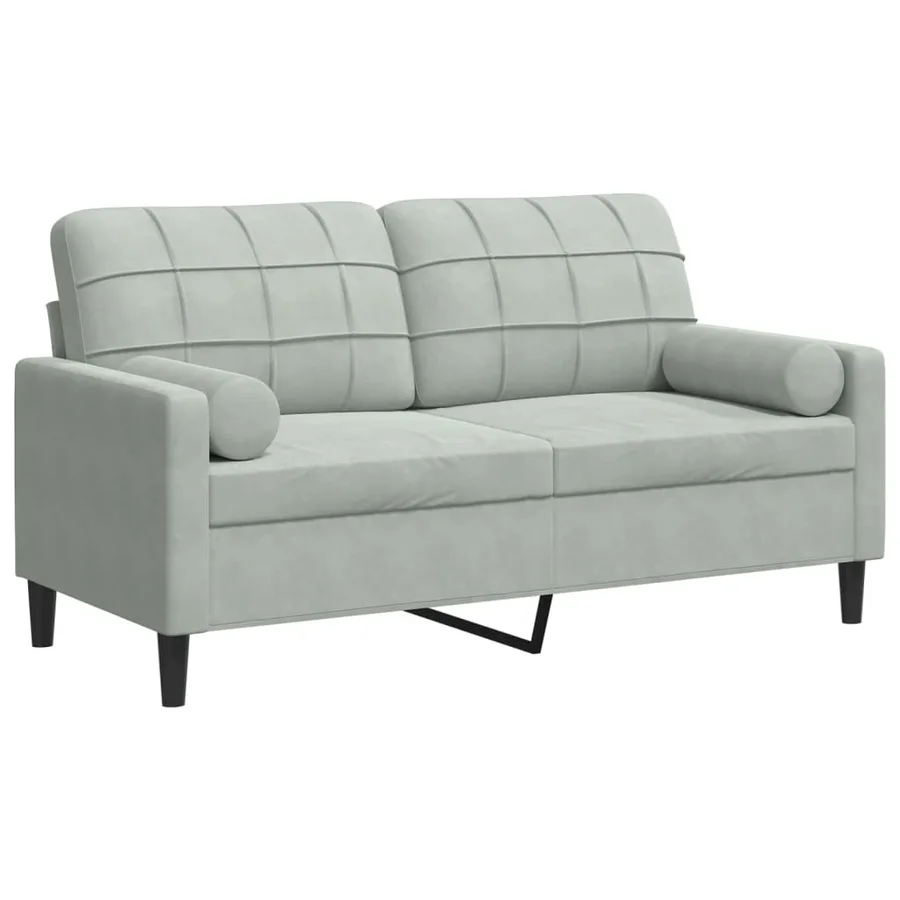 Canapé 2 places avec oreillers gris clair 140 cm velours - 2