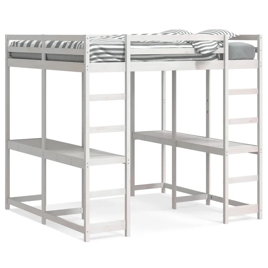 Lit superposé et bureau et échelle 140x200cm bois de pin massif - 2