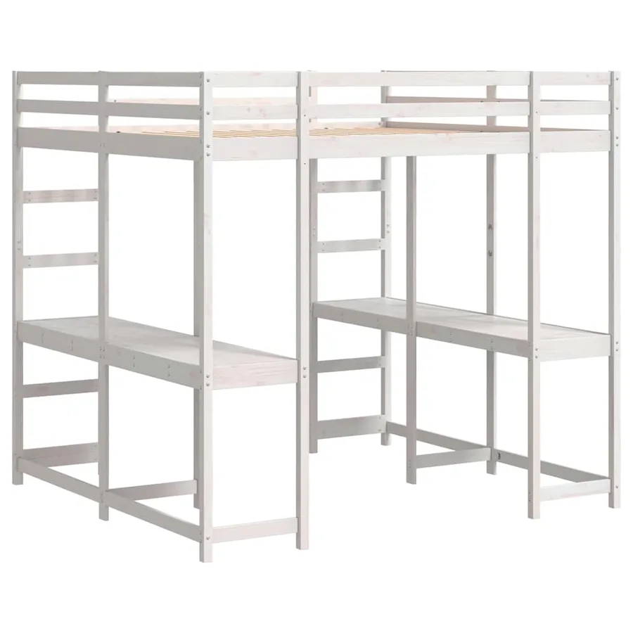 Lit superposé et bureau et échelle 140x200cm bois de pin massif - 7
