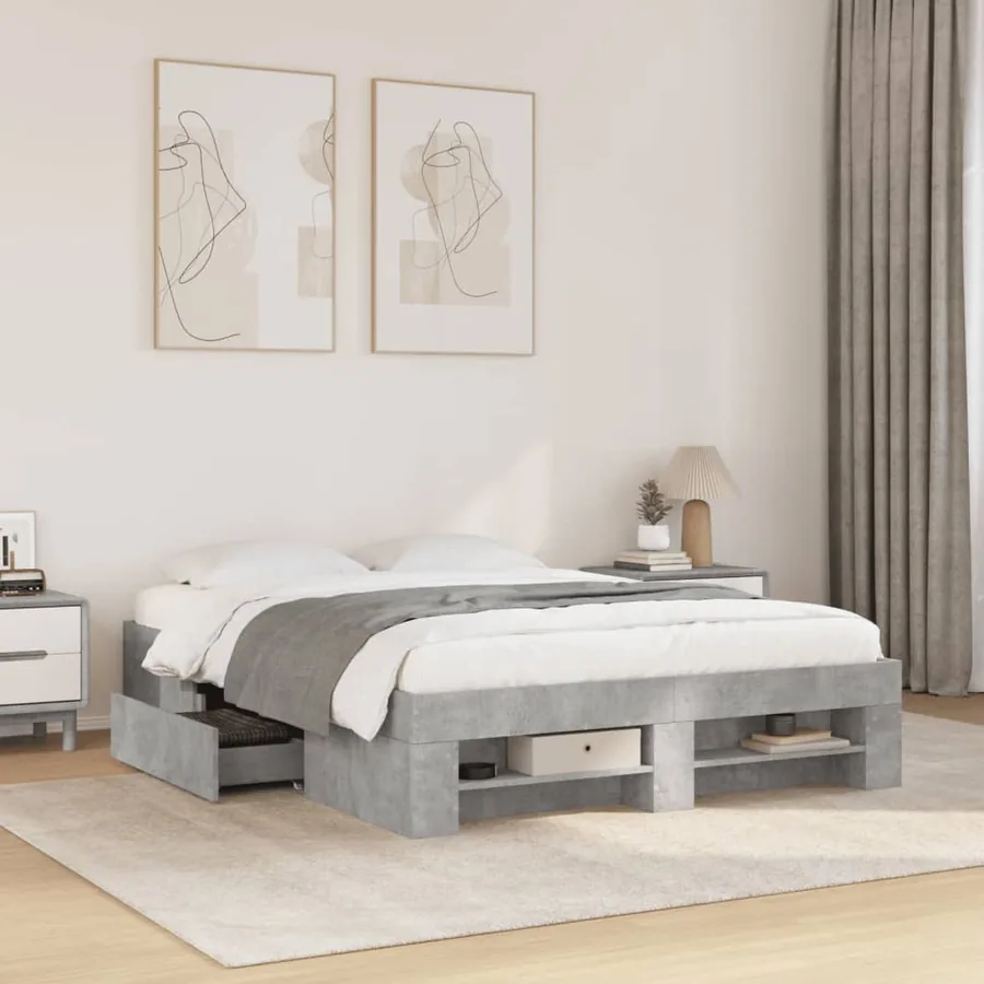 Cadre de lit sans matelas gris béton 135x190 cm bois ingénierie