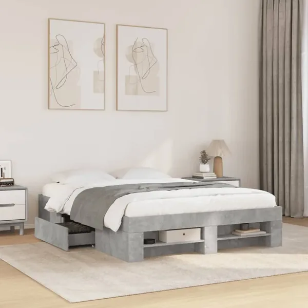 Cadre de lit sans matelas gris béton 135x190 cm bois ingénierie