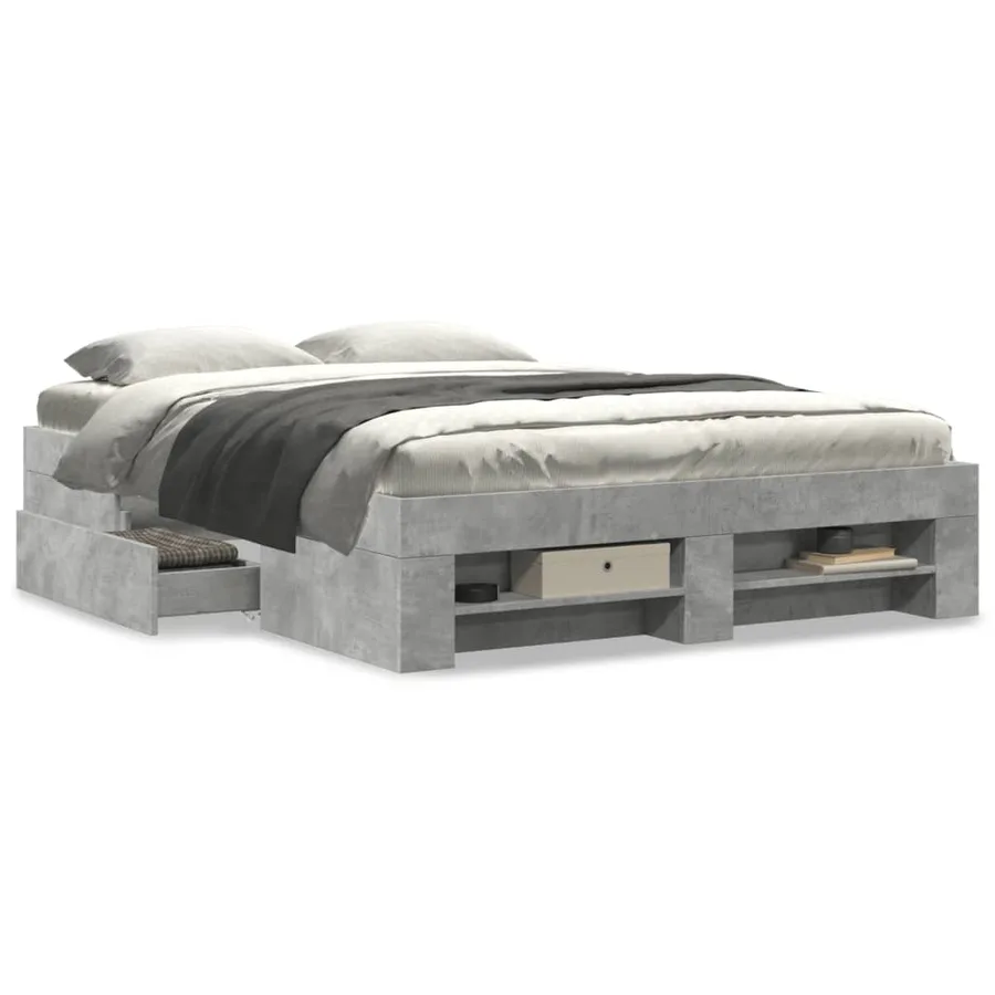 Cadre de lit sans matelas gris béton 135x190 cm bois ingénierie - 4