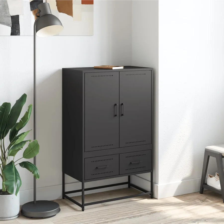 Buffet haut noir 68x39x111,5 cm acier - 3