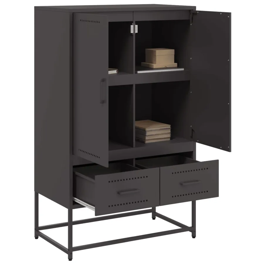 Buffet haut noir 68x39x111,5 cm acier - 4