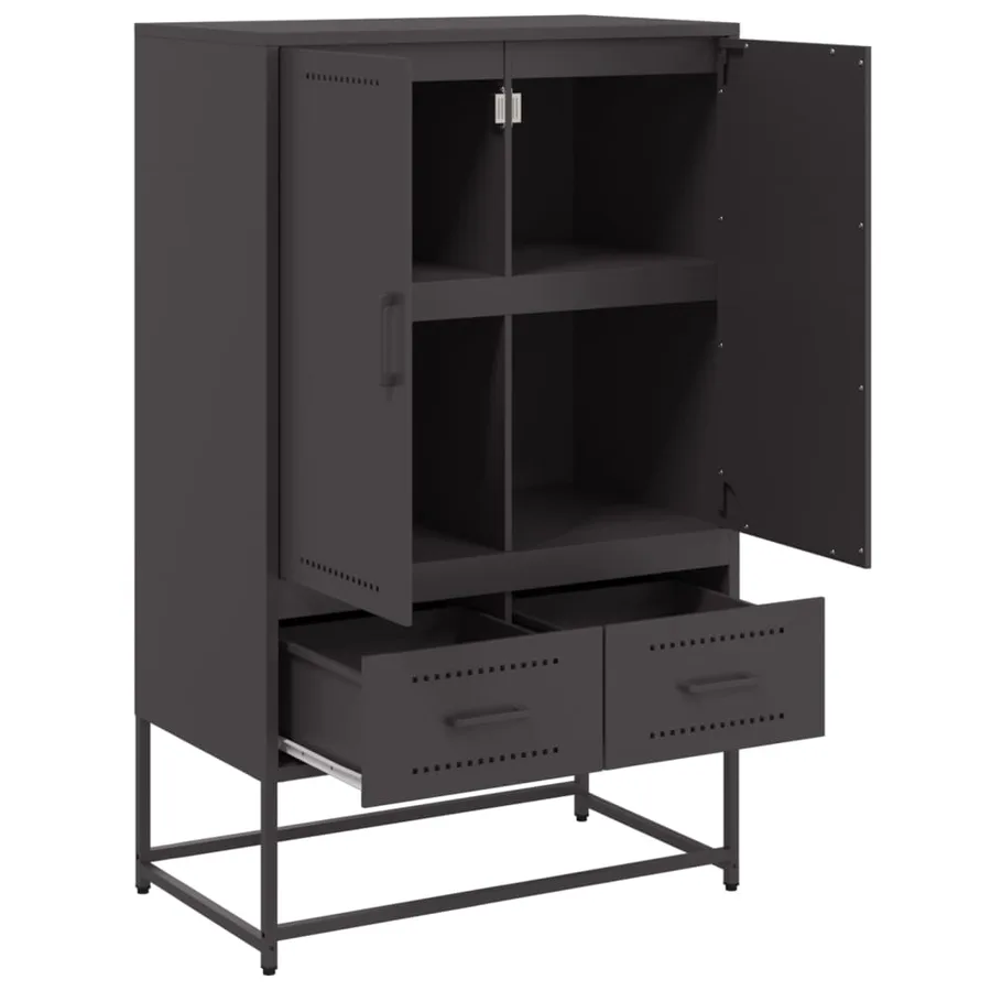 Buffet haut noir 68x39x111,5 cm acier - 8