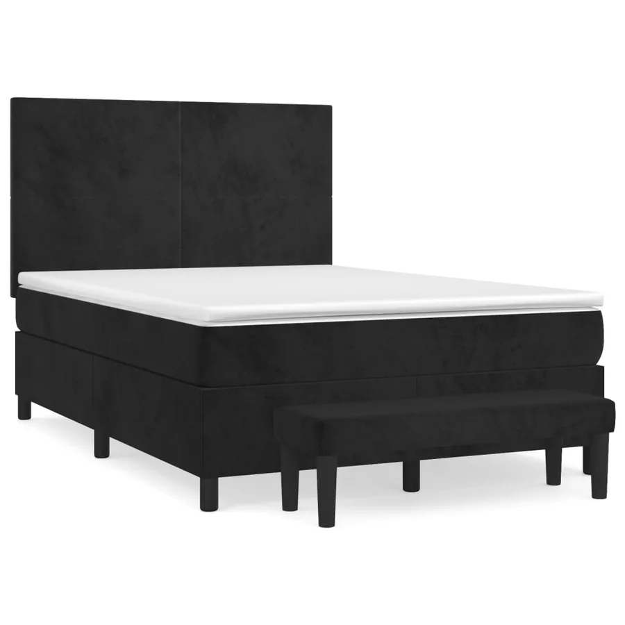 Sommier à lattes de lit avec matelas Noir 140x190 cm Velours - 2