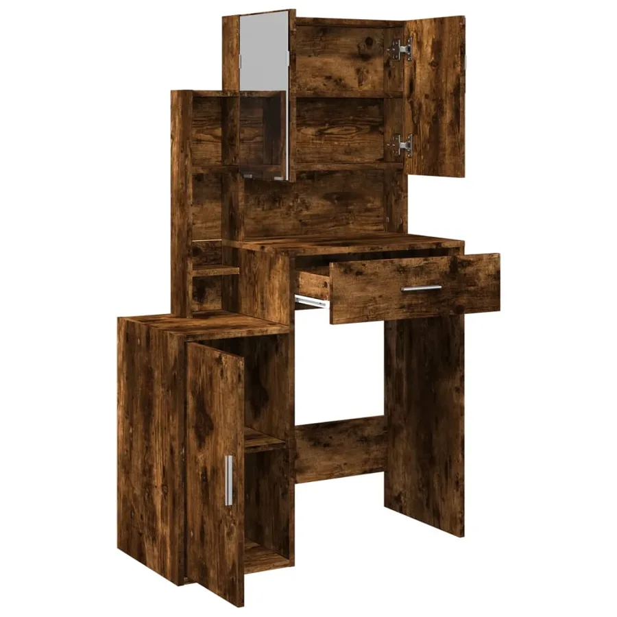 Coiffeuse avec armoire chêne fumé 80x35x132 cm - 8