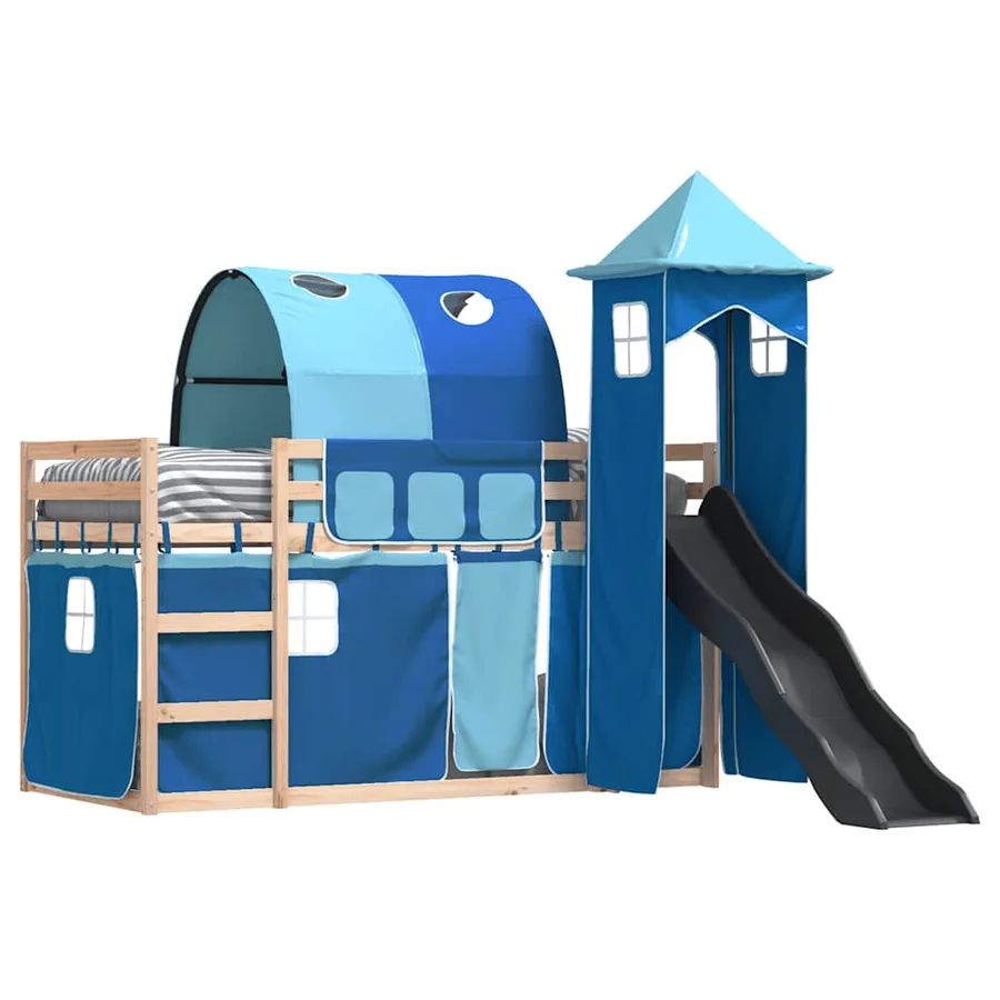 Lit superposé sans matelas avec toboggan et rideaux 80x200 cm - 4