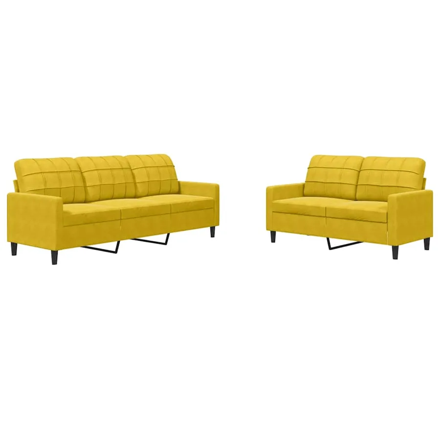 Ensemble de canapés 2 pcs avec coussins Jaune Velours - 2