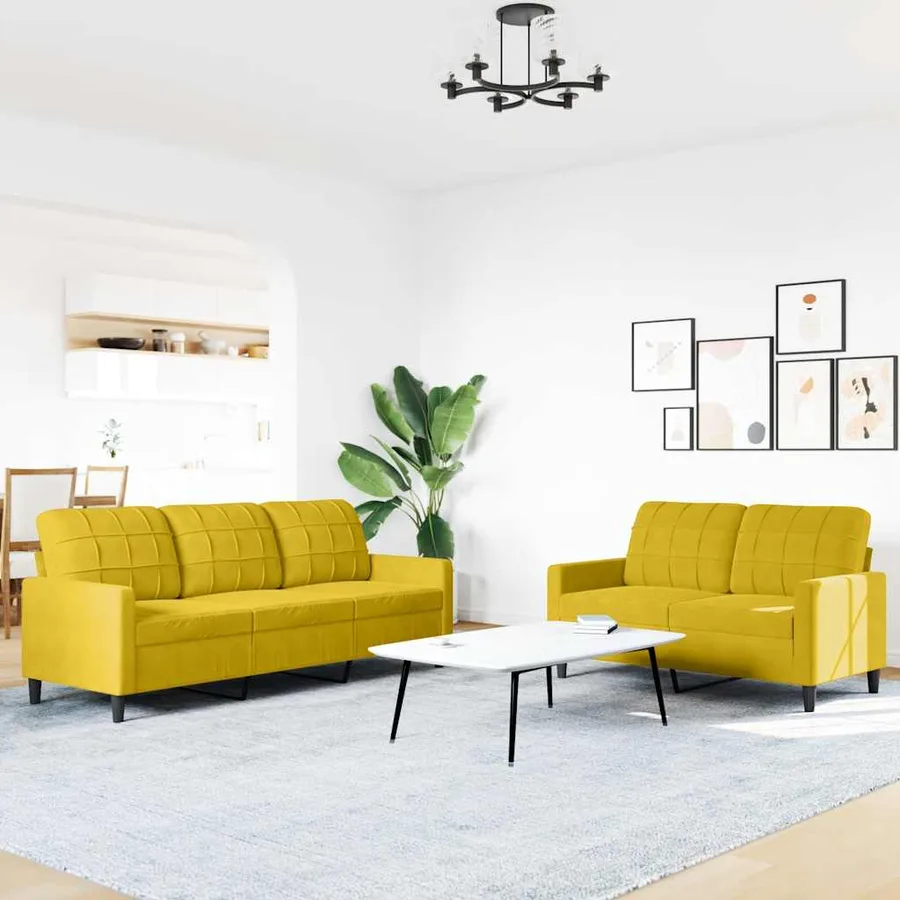 Ensemble de canapés 2 pcs avec coussins Jaune Velours - 3