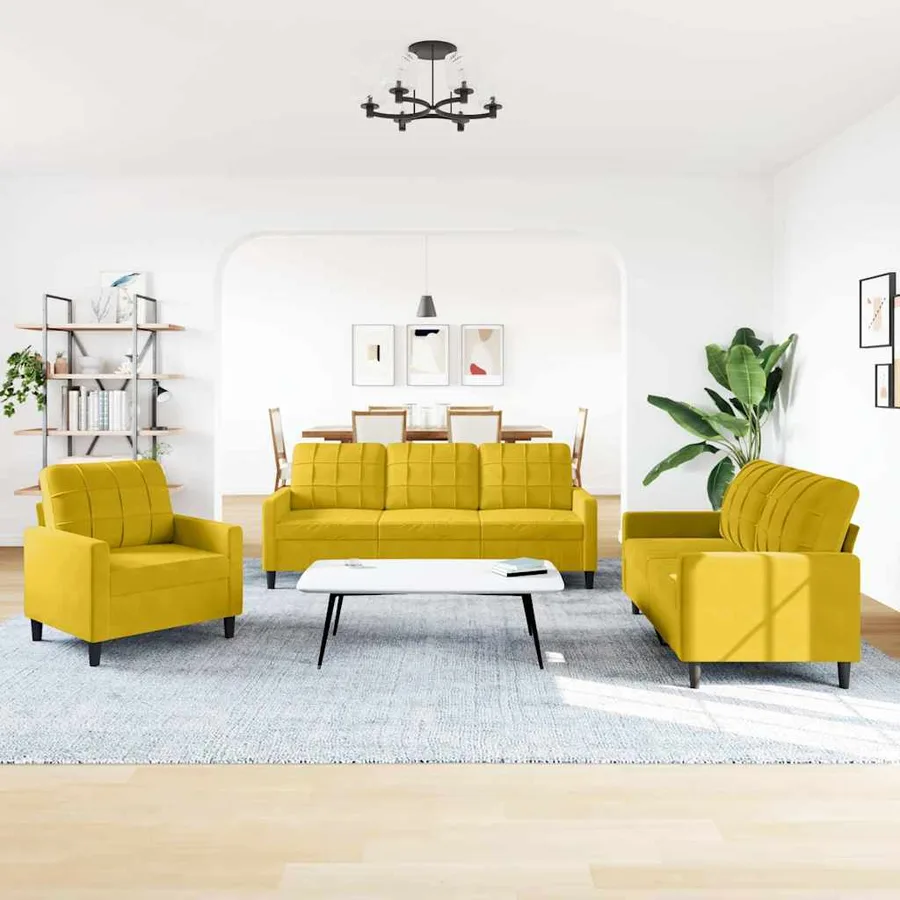 Ensemble de canapés 3 pcs avec coussins Jaune Velours - 3