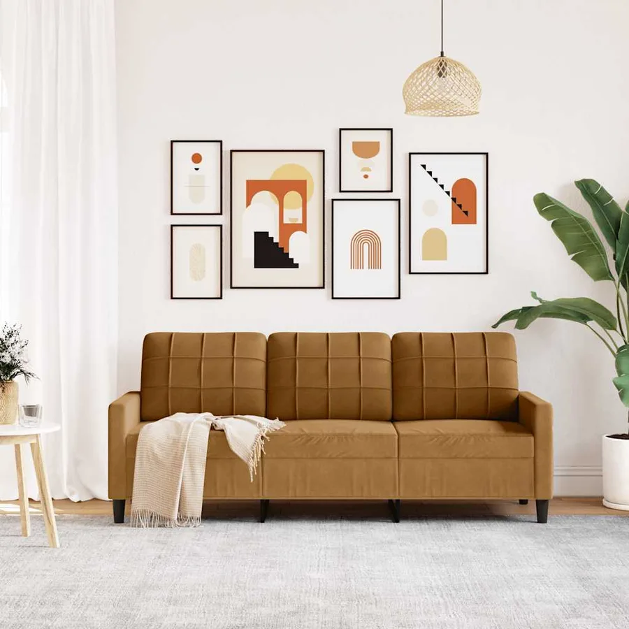 Canapé à 3 places Marron 180 cm Velours - 3
