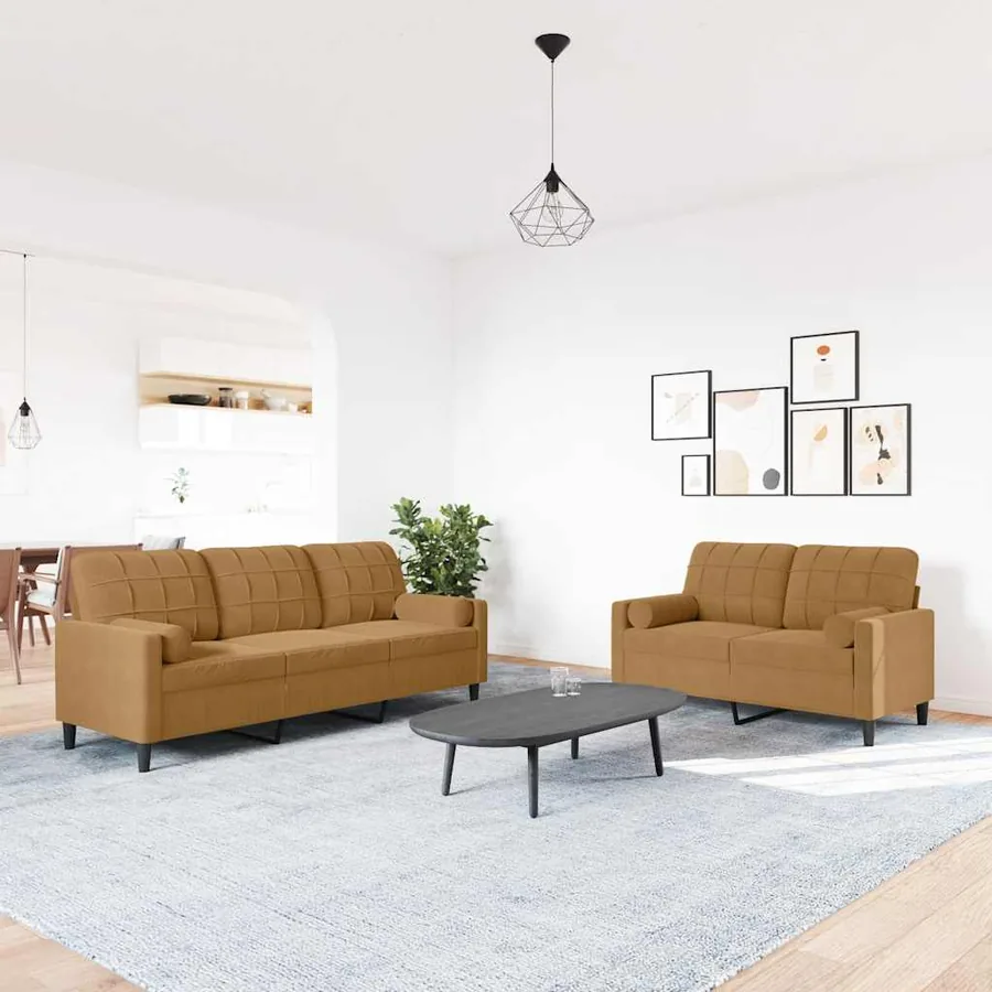 Ensemble de canapés 2 pcs avec coussins et traversins velours