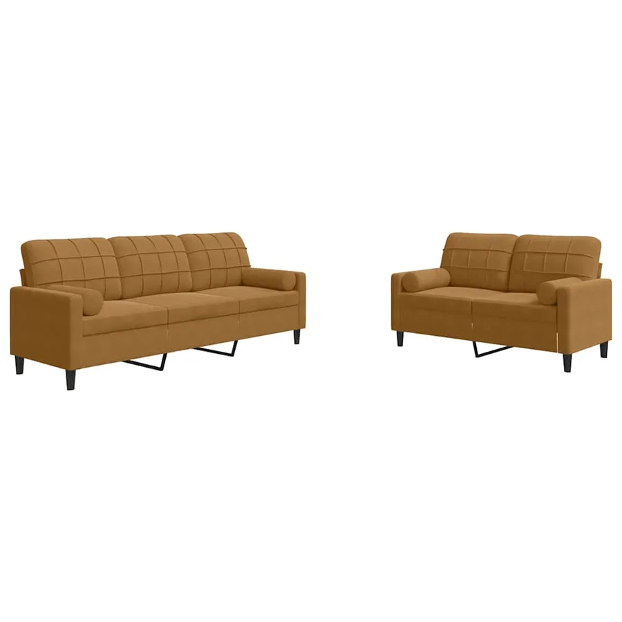 Ensemble de canapés 2 pcs avec coussins et traversins velours - 2