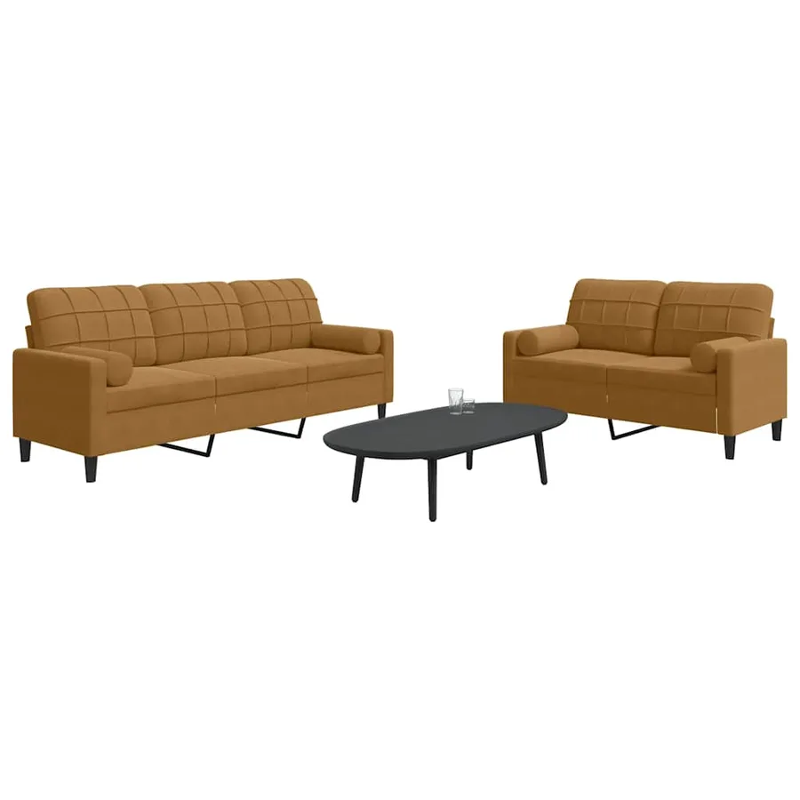 Ensemble de canapés 2 pcs avec coussins et traversins velours - 3