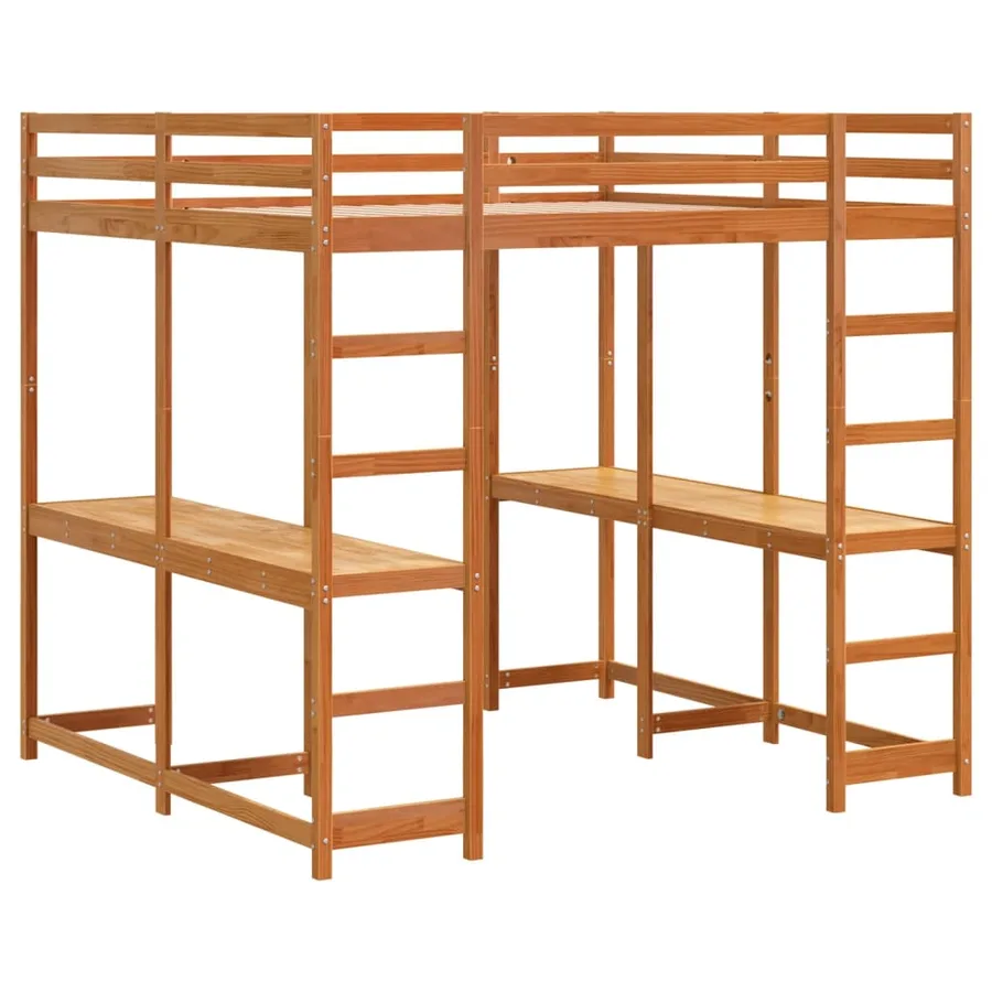 Lit superposé et bureau et échelle 160x200cm bois de pin massif - 3