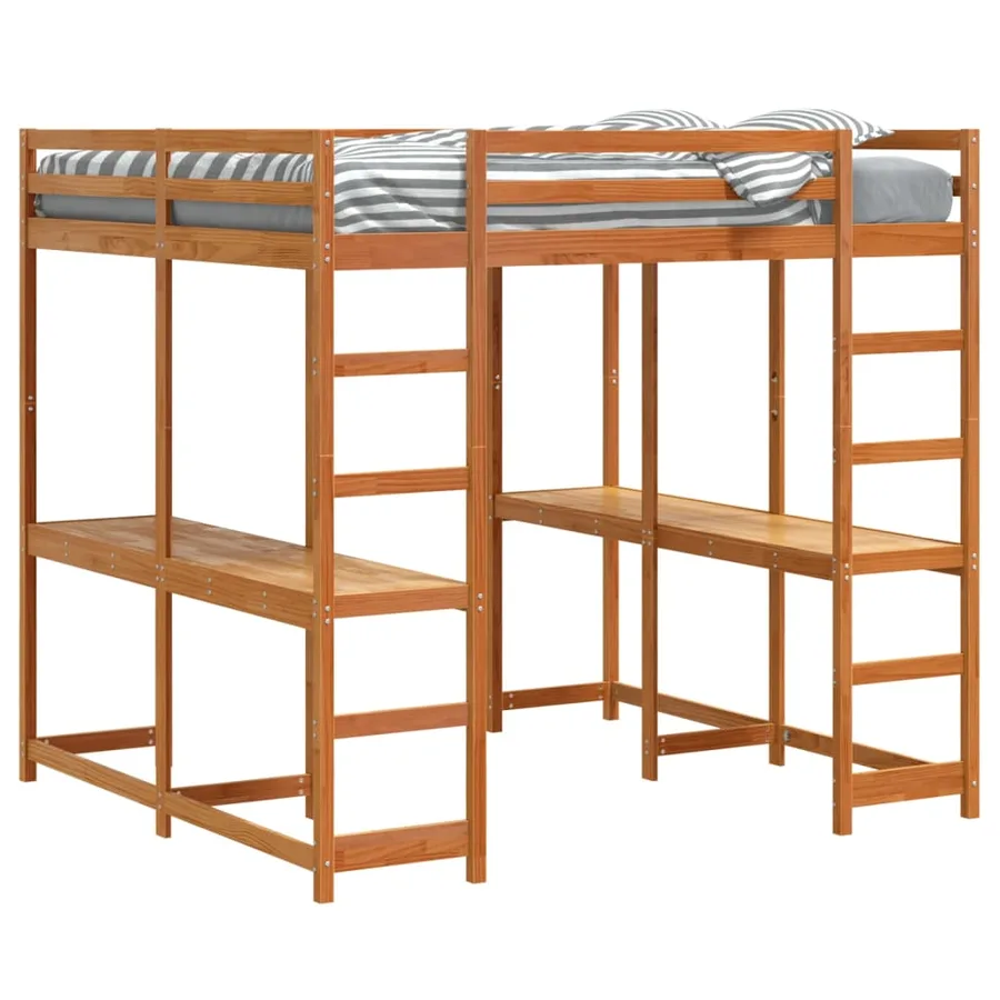 Lit superposé et bureau et échelle 160x200cm bois de pin massif - 4