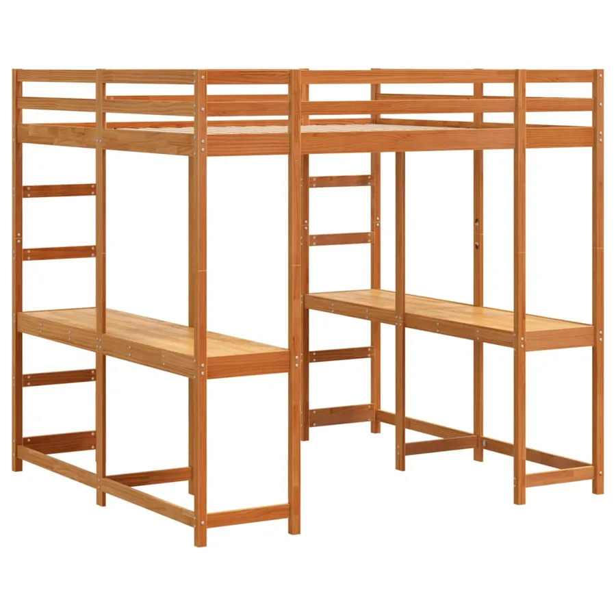 Lit superposé et bureau et échelle 160x200cm bois de pin massif - 7