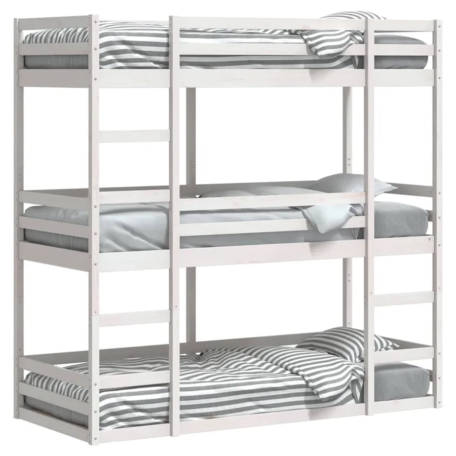 Lit superposé triple sans matelas 75x190 cm bois de pin massif - 4