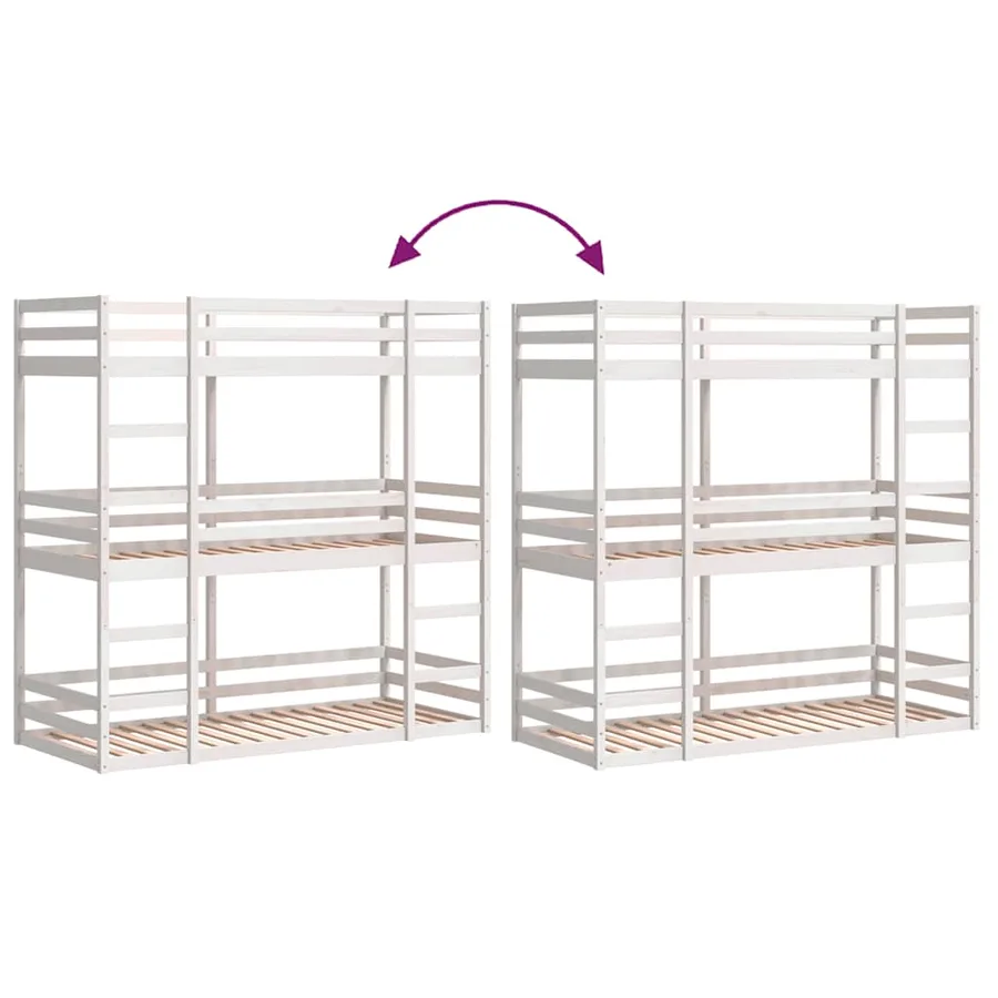Lit superposé triple sans matelas 75x190 cm bois de pin massif - 8