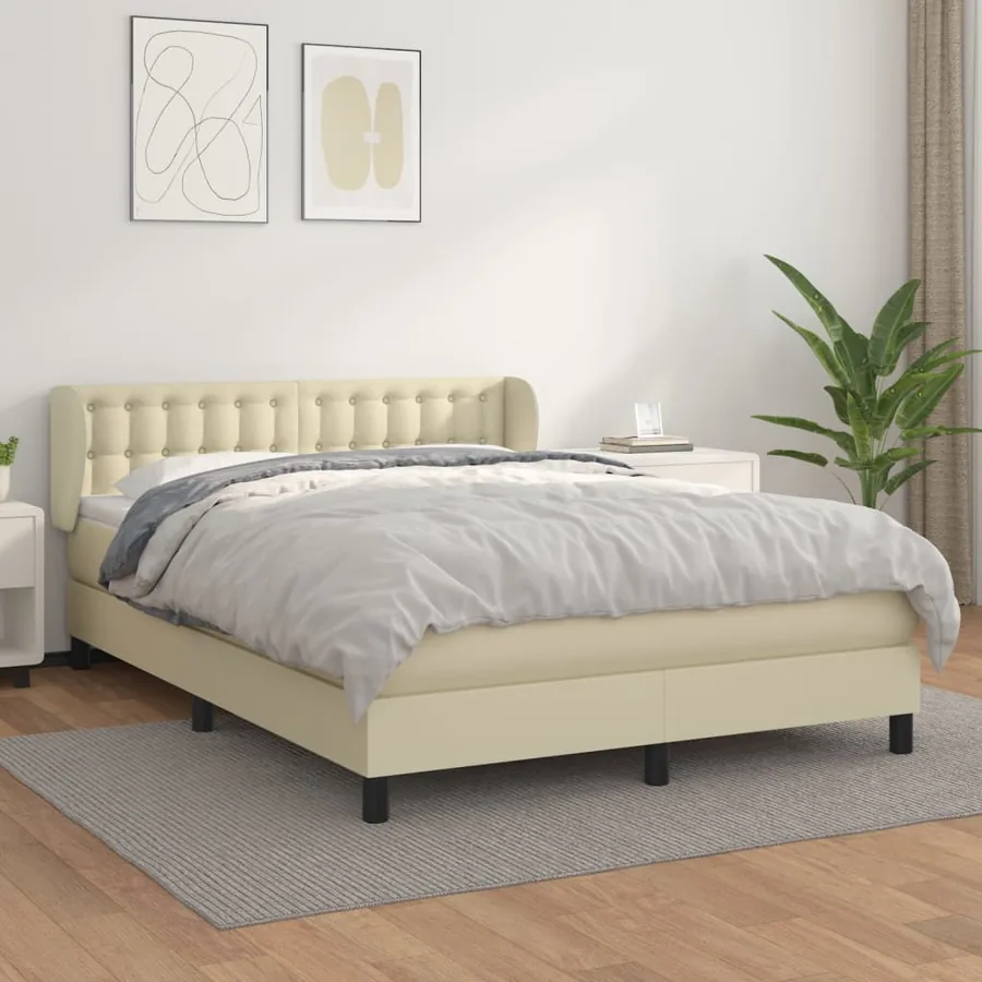 Sommier à lattes de lit avec matelas Crème 140x190cm Similicuir