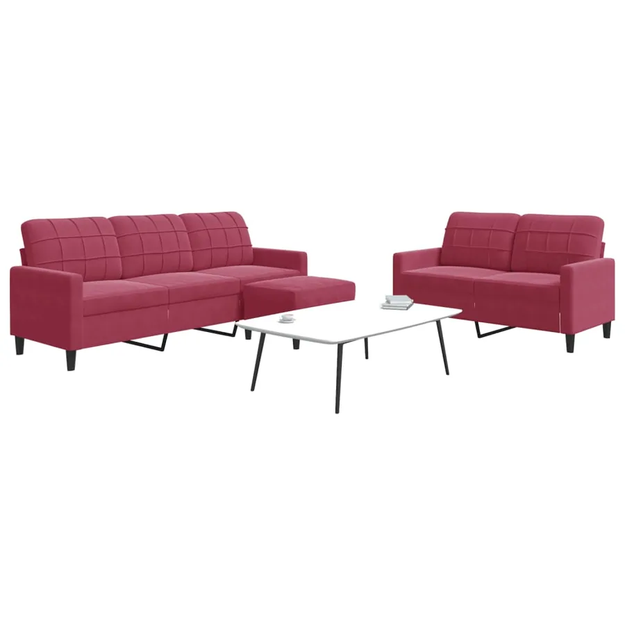 Ensemble de canapés 3 pcs avec coussins Rouge bordeaux Velours