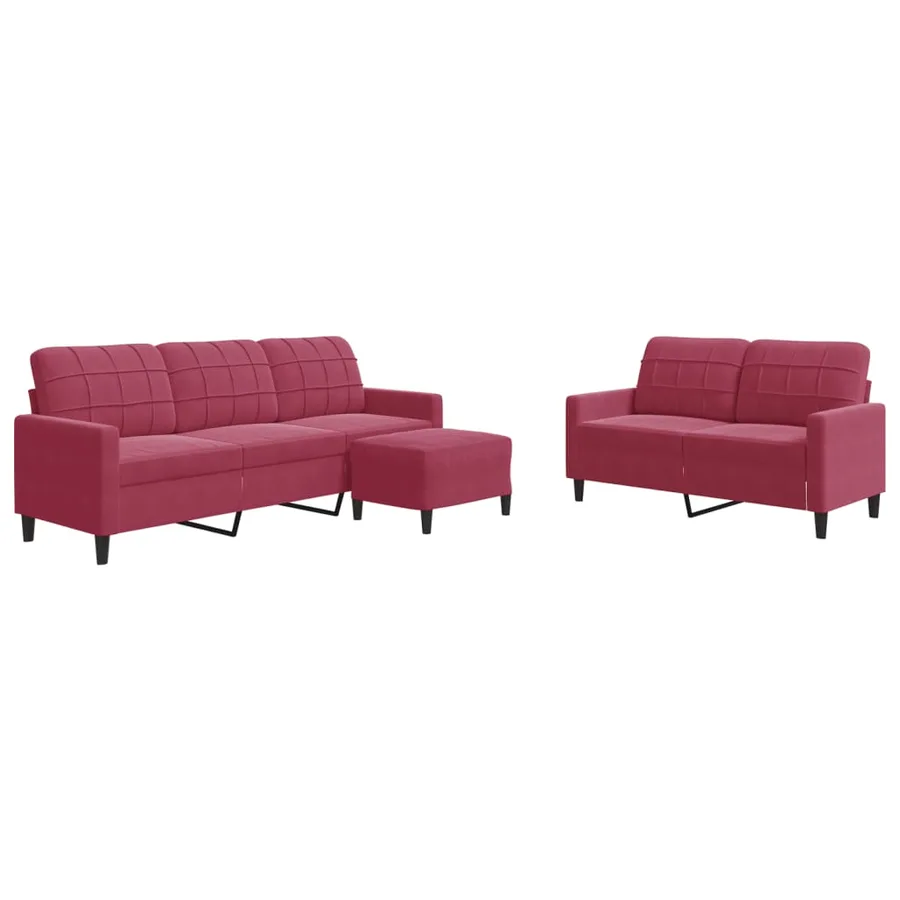 Ensemble de canapés 3 pcs avec coussins Rouge bordeaux Velours - 2
