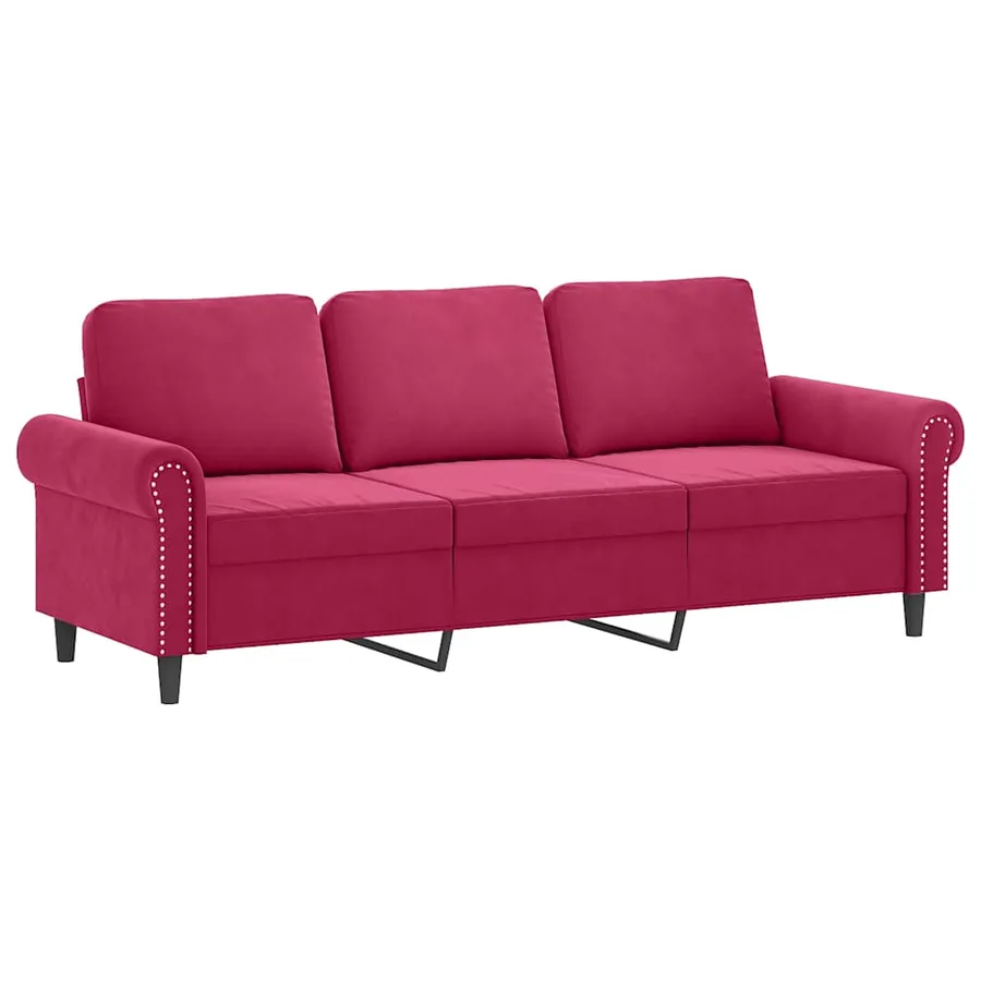 Ensemble de canapés 3 pcs avec coussins rouge bordeaux velours - 4