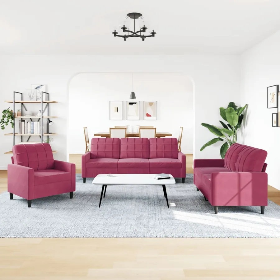 Ensemble de canapés 3 pcs avec coussins Rouge bordeaux Velours - 3