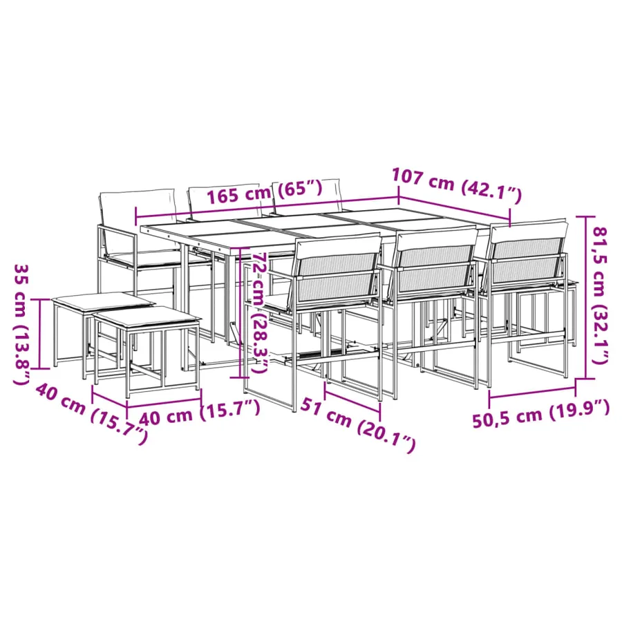 Ensemble à manger de jardin avec coussins 11pcs blanc textilène - 11