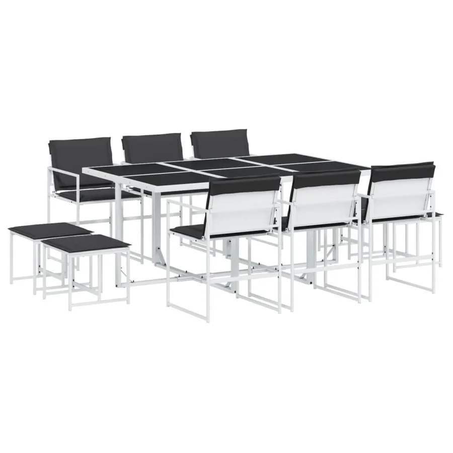 Ensemble à manger de jardin avec coussins 11pcs blanc textilène - 2