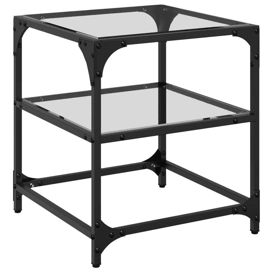 Table basse avec dessus en verre transparent 40x40x45 cm acier - 2