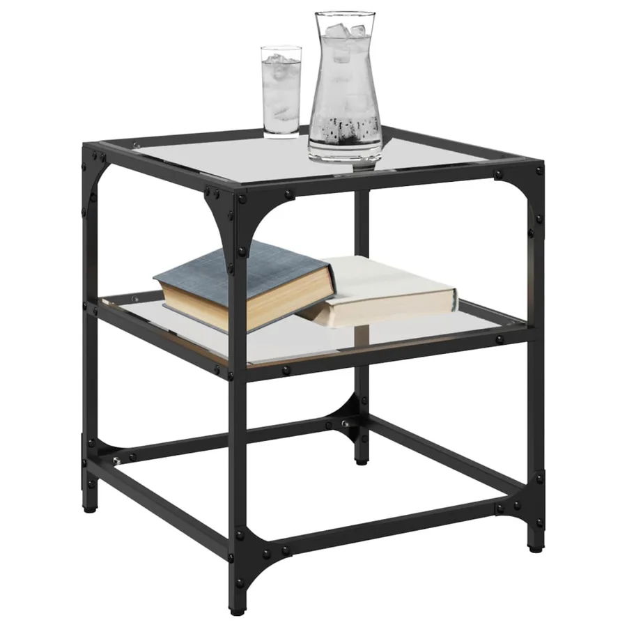 Table basse avec dessus en verre transparent 40x40x45 cm acier - 3