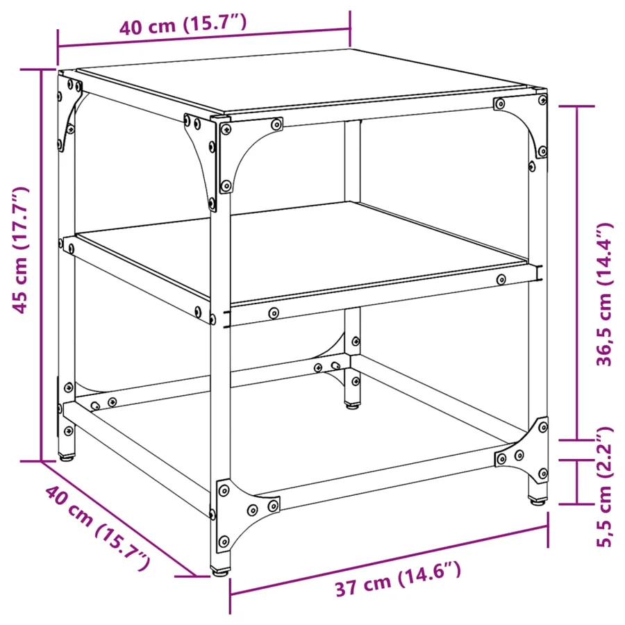 Table basse avec dessus en verre transparent 40x40x45 cm acier - 9