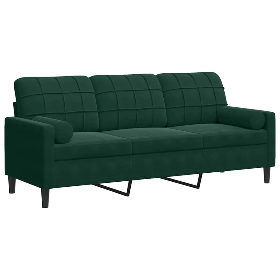 Canapé 3 places avec oreillers vert foncé 180 cm velours - 2
